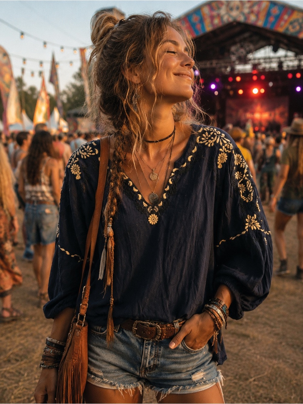 Lucky Brand Navy Tunic with Cream Embroidery - Anthropologie - large